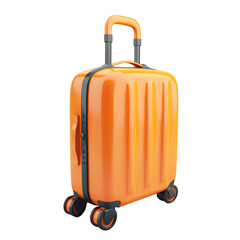 3d cartoon orange suitcase isolated on transparent background cutout png