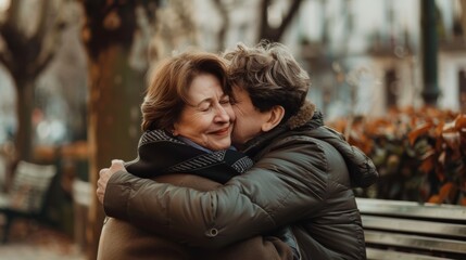 Fototapeta premium Romantic Moment on a Bench Generative AI