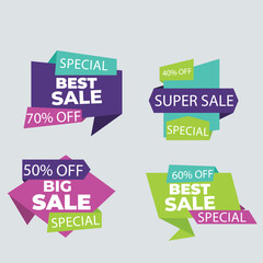 Realistic red price tags collection. Special offer or shopping discount label. Retail paper sticker. Promotional sale badge with text. Vector illustration.