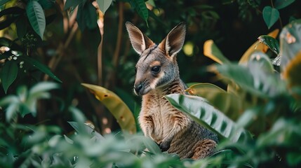 inquisitive wallaby exploring lush colorful flora wildlife nature photography