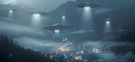 A UFO against the background of a big city