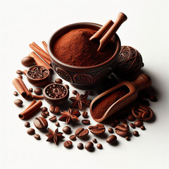 Coffee beans isolated, top view white background,coffee cup