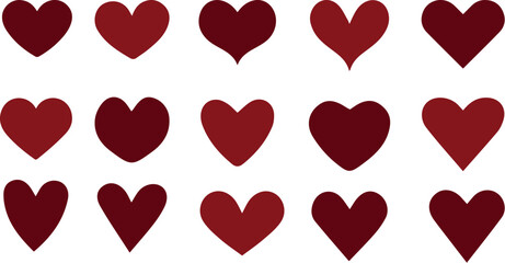 Hand-Drawn Style Vector Pattern of Bordeux and Red Heart Shapes on White Background Love Collection