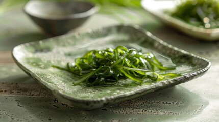 Obraz premium Seaweed on a Square Plate Styling Generative AI