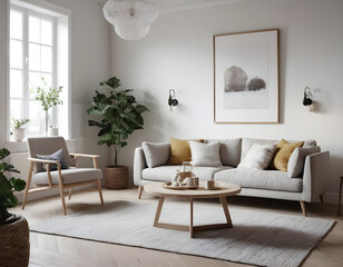 Cozy, well-lit living room with stylish furniture, indoor plants, and a neutral color palette inviting comfort and tranquility