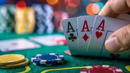 Dramatic Poker Hand Showdown Capturing the Tense Moment at a Casino	
