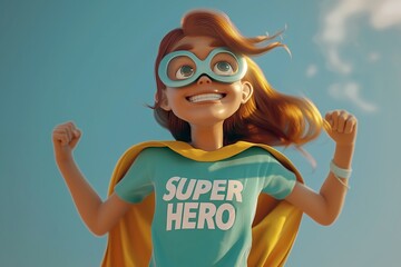 kid playing with superhero costume in 3d style by generative ai