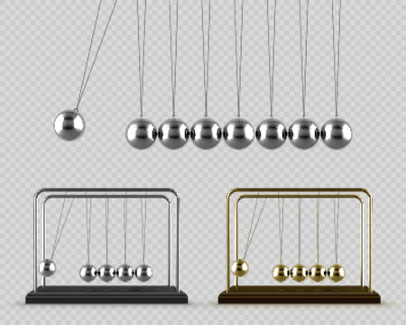 Balancing balls Newton's Cradle. Newton's Cradle swinging isolated on transparent background