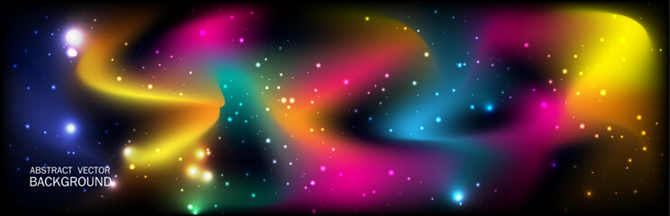 Abstract Colorful Galaxy Background with Defocused bright Gradient, Spots and highlight. North Lights. Stylized Universe and Polar Lights.