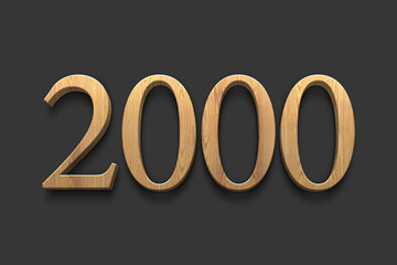 3D wooden logo of number 2000 on dark grey background.