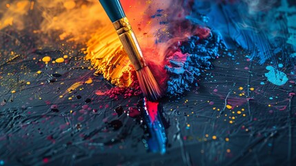 Fototapeta premium Texture and color blend in an abstract explosion from a paintbrush's touch.