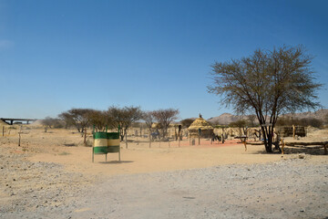 A small settlement in the middle of the desert. Arid climate and dehydration of the planet
