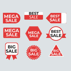 Realistic red price tags collection. Special offer or shopping discount label. Retail paper sticker. Promotional sale badge with text. Vector illustration.