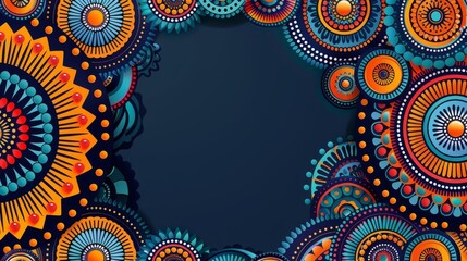 Tribal circle pattern, vibrant colors, flat design, concentric forms
