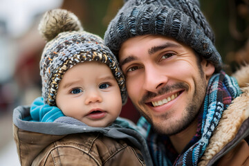 Obraz premium Happy father and child are hugging. Happy father's day.