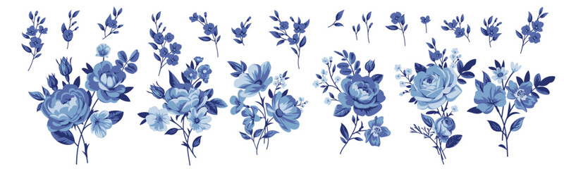 Obraz premium Collection of small pretty rose bouquets for design of greeting cards
