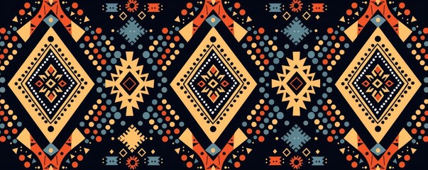 Stylized tribal diamond and dot pattern, warm tones, flat design, bold geometry