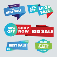 Realistic red price tags collection. Special offer or shopping discount label. Retail paper sticker. Promotional sale badge with text. Vector illustration.