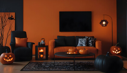 Getting ready to celebrate halloween at home with candlelight and pumpkin carving