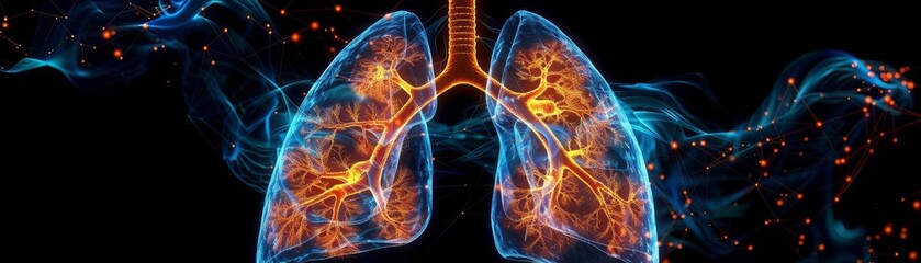 Obraz premium Dynamic and educational view of lung anatomy in action, using advanced graphics to highlight respiratory health and medical findings