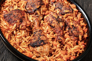 baked greek chicken orzo stew in tomato sauce