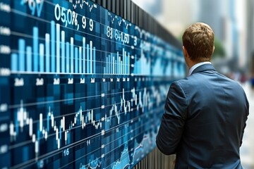 Fototapeta premium Businessman Analyzing Graphs on Wall
