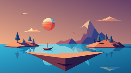 Serene Sunset Sailing in Picturesque Mountainous Landscape