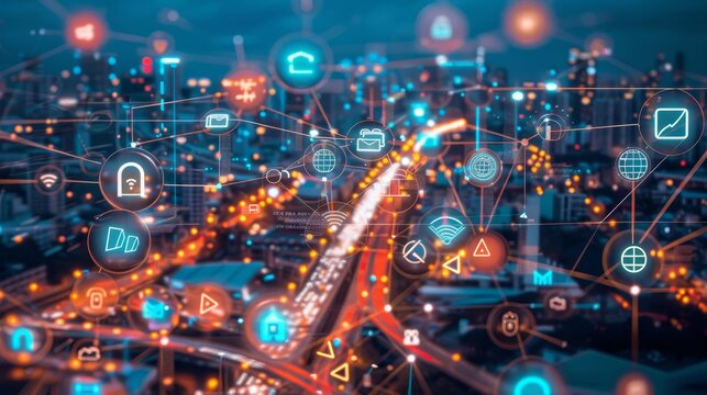 The city?s digital heartbeat is exposed, a vibrant map of connectivity enveloping its architecture.