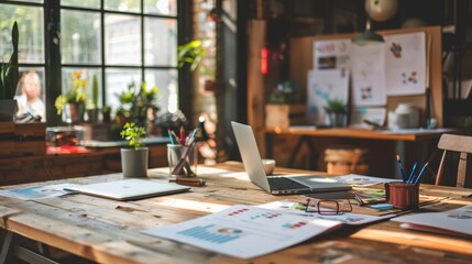 A neatly organized office space with the essentials for a focused work session: computer, glasses, and stationery.