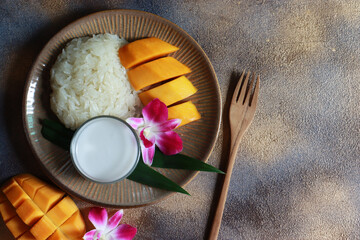 Mango sticky rice, famous Thai dessert for the summer season
