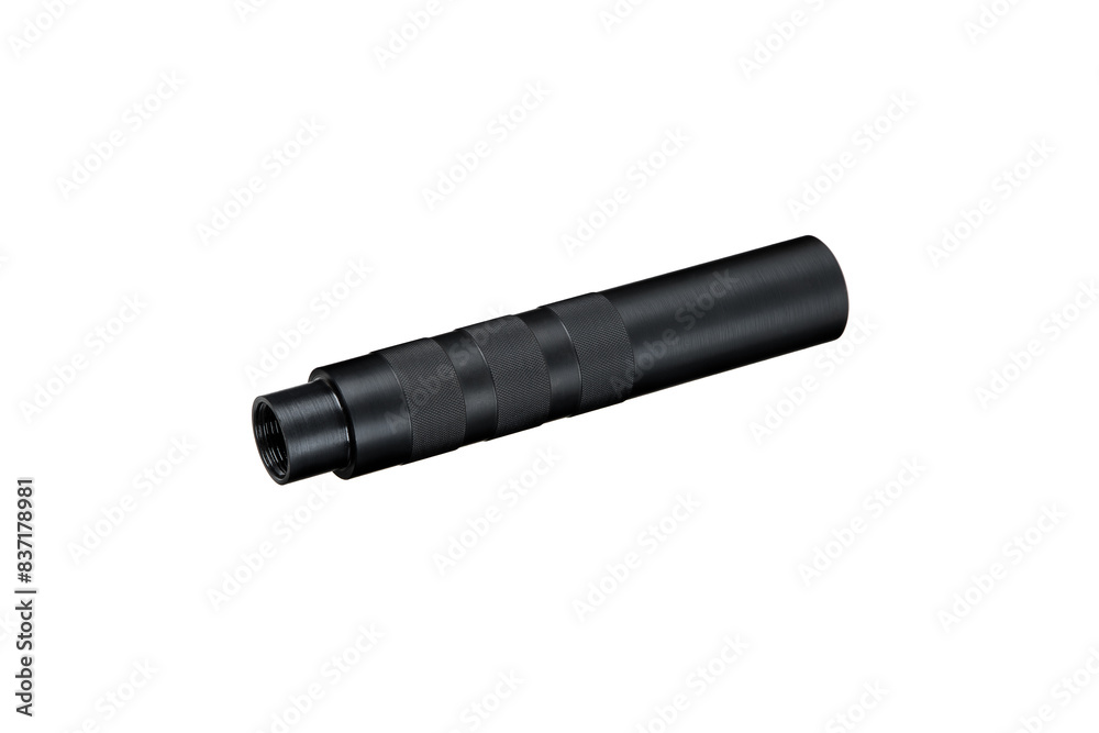 Canvas Prints Black silencer for weapons. Suppressor that is at the end of an assault rifle. Isolate on a white back.