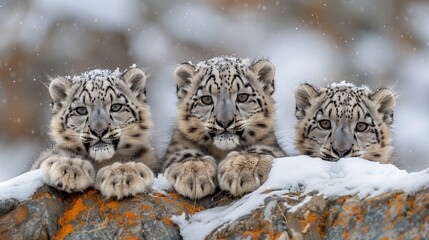three snow leopard cubs