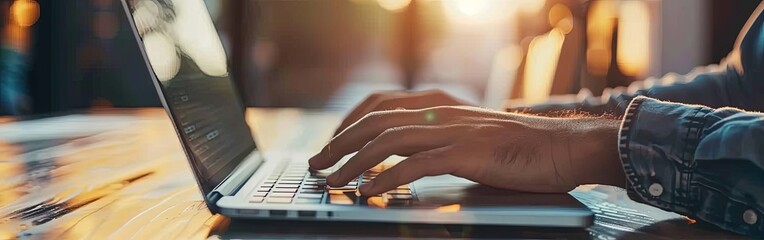 Business man typing on laptop in modern office