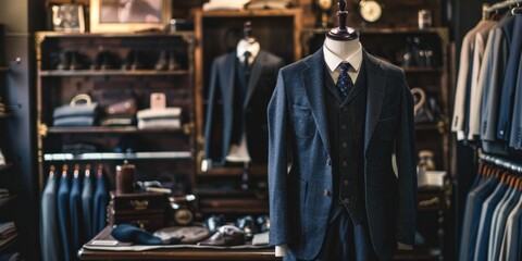 Fototapeta premium A tailor trying on the suit of an unrecognizable gentleman in a tailor shop