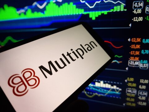 Konskie, Poland - May 30, 2024: Multiplan Empreendimentos Imobiliarios company logo displayed on mobile phone
