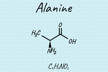 Handwriting chemical formula of Alanine, hand drawing diagram