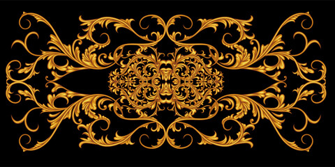 Golden decorative frame in Baroque style, intricate vector design