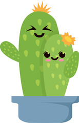 Cactus kawaii, potted plant icon.
