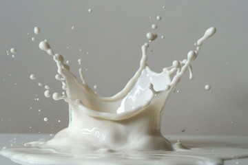 Milk splash on white background, pouring refreshing dairy liquid drink concept for design projects