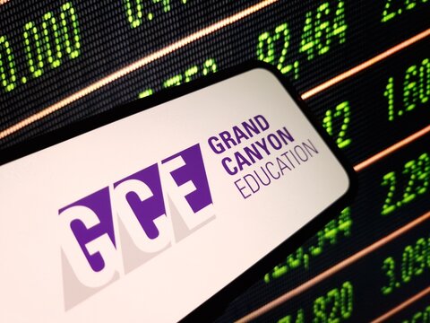 Konskie, Poland - May 30, 2024: Grand Canyon Education company logo displayed on mobile phone