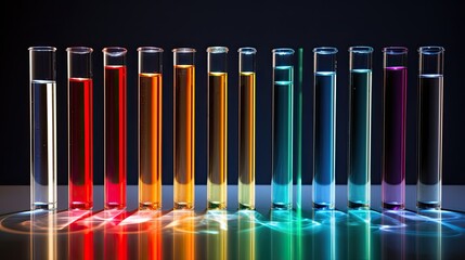 Test tubes used in analytical chemistry for photometric analysis, modern laboratory test concept