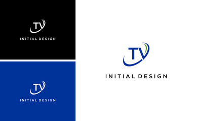 simple dynamic initial TV logo design with swoosh vector idea
