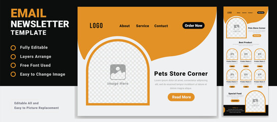 Pet's Store Email Newsletter Marketing Template Design Layout