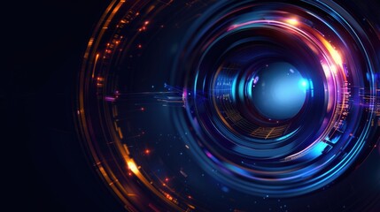 Obraz premium Abstract futuristic camera lens on dark background, space for text
