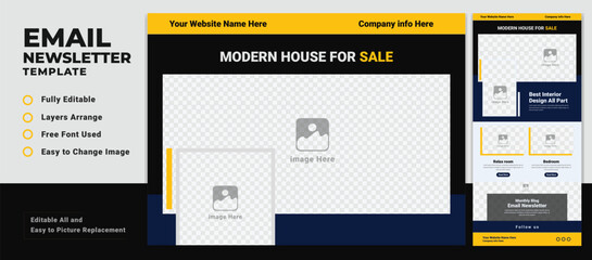 Modern House Email Newsletter Marketing For Sale Template Design Layout