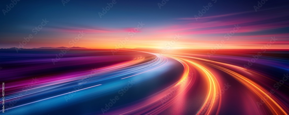 Poster abstract background with car light trails on a highway at night, captured in long exposure