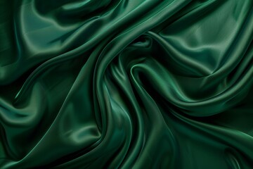 Luxurious green silk drapery abstract satin texture with smooth shiny curtain effect