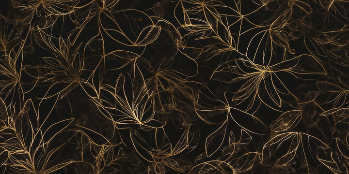 golden tropical foliage in dark botanical art for sophisticated decor and luxury wallpaper..
