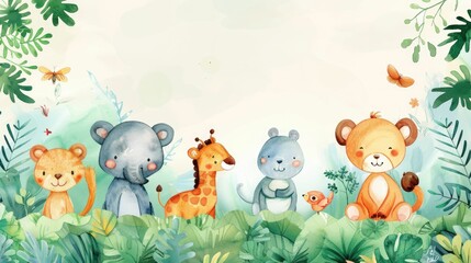 Naklejka premium Playful frames with hand-drawn cartoon animals for children's artwork or birthday cards