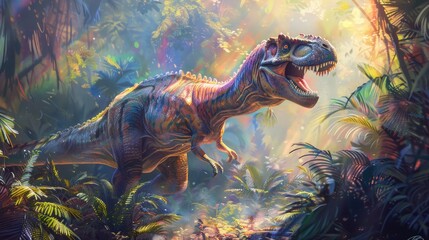  Allosaurus Colorful Dangerous Dinosaur in Lush Prehistoric Nature